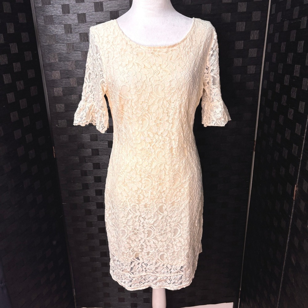 Tulle Anthropologie Lace Sheath Dress Womens S Ivory Wedding Romantic Party